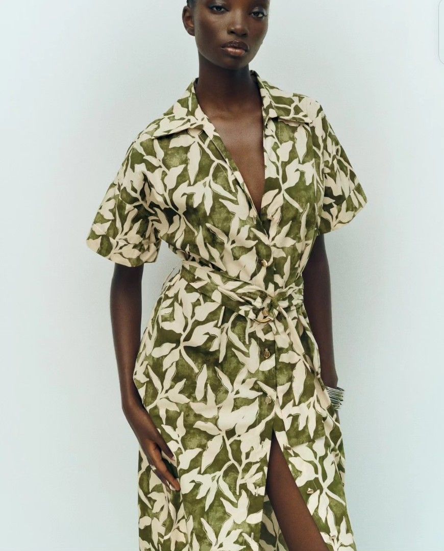 ZARA floral print poplin shirt dress