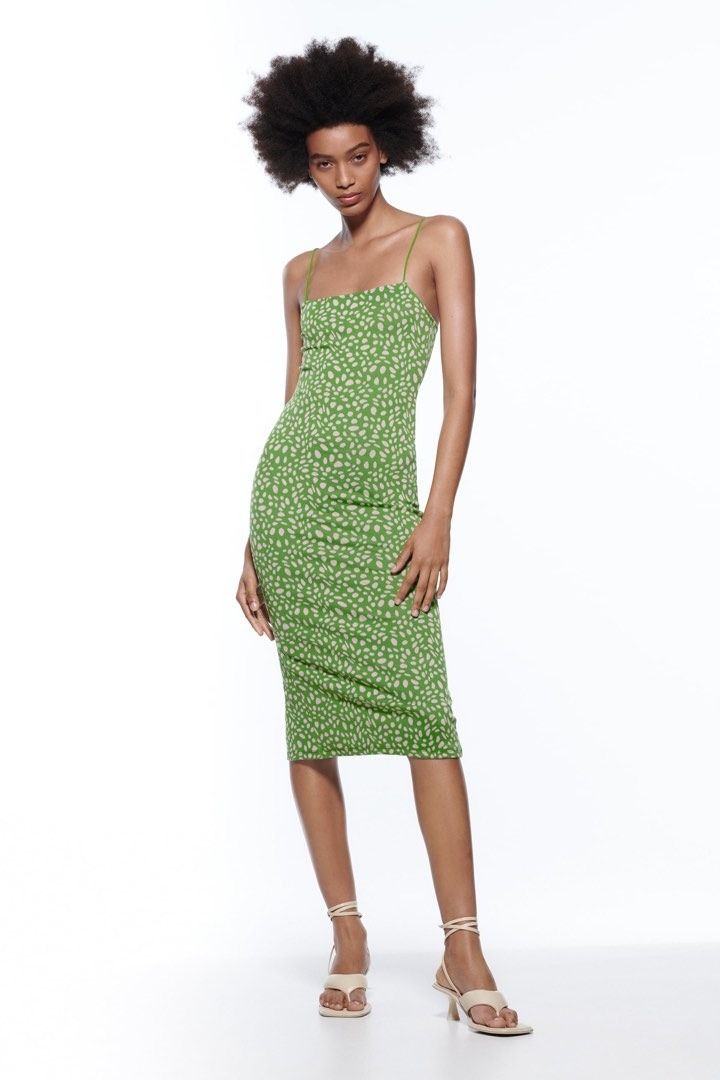 Zara green shop leopard dress