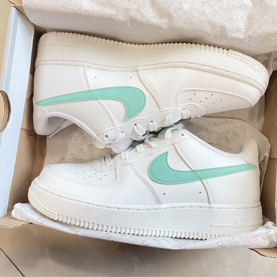 80 CHEAPEST AUTHENTIC NIKE AIR FORCE 1 WHITE TEAL EMERALD TIFFANY GREENISH BLUE SNEAKERS SHOES SIZE EU 38.5