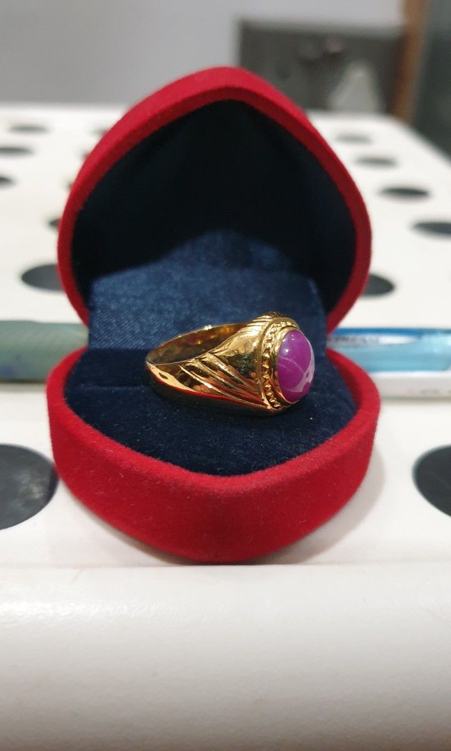 916 gold natural star sapphire ring sz18 7.44g Women s Fashion