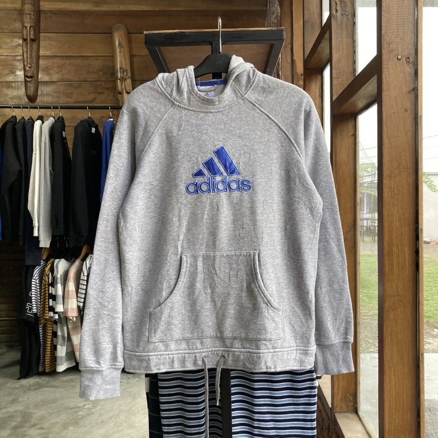 Adidas Grey Pullover Hoodie Original Authentic 100% Asli Baju Hangat Luaran  Lengan Panjang Outerwear Outer Wear Sweater Jacket Jaket Tops Clothes Like 