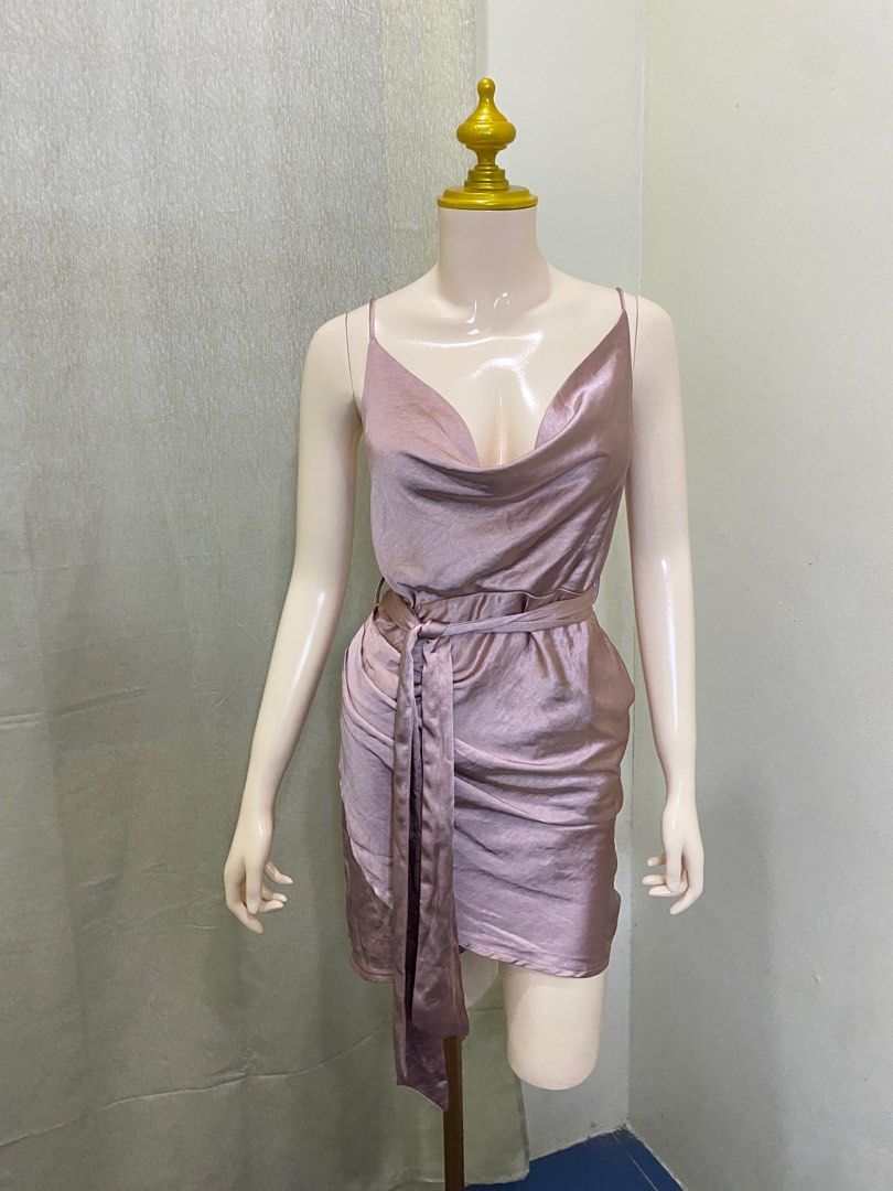 Angel Biba x Showpo • Dusty pink satin cowl neck mini dress, Women's