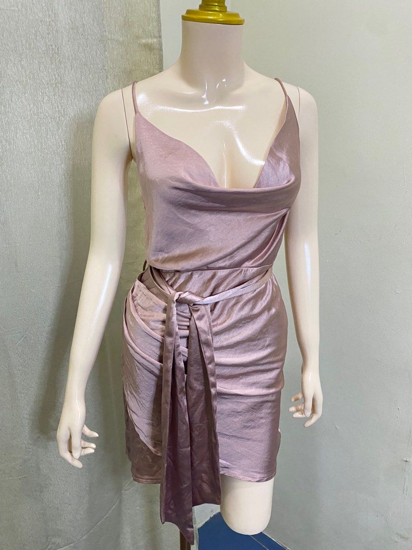 Angel Biba x Showpo • Dusty pink satin cowl neck mini dress, Women's