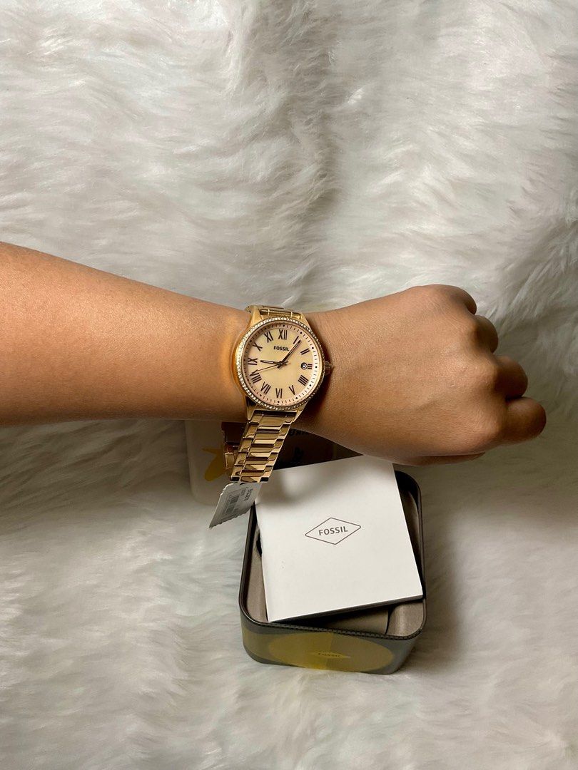Authentic Fossil BQ3210 Women s Gold Stainless Steel Analog Rose