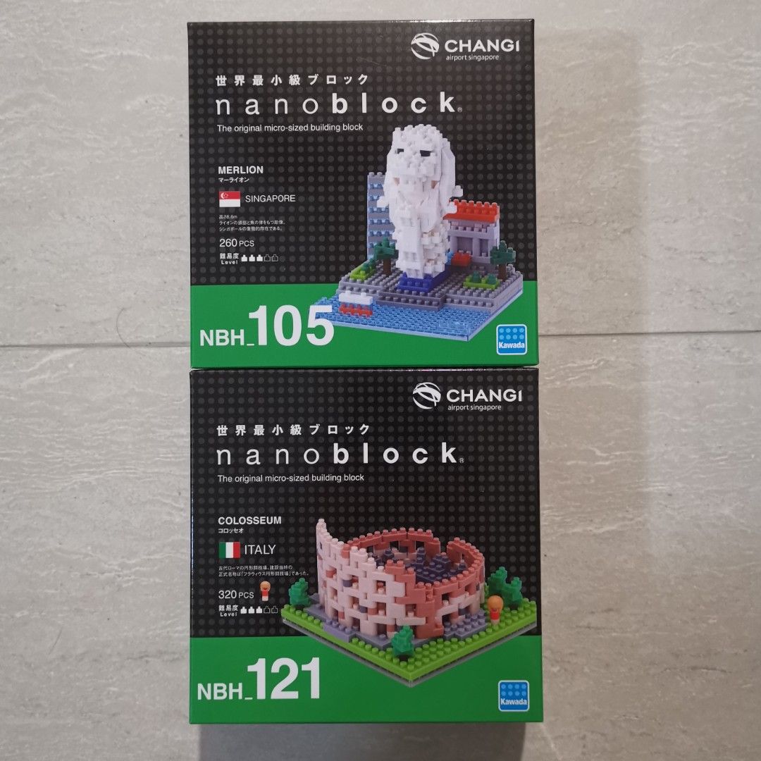Building Blocks (Category: Lego & Building Sets) located in Singapore. Submitted by reborn76 (Listing ID 1275463567, Image 3). Description: Nanoblock with Changi Airport. Merlion (Sold) Colosseum.