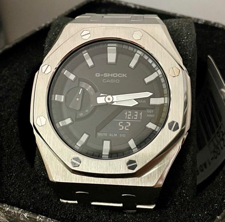 CasiOak G Shock Watch GA 2100 Silver Stainless Steel Bezel and