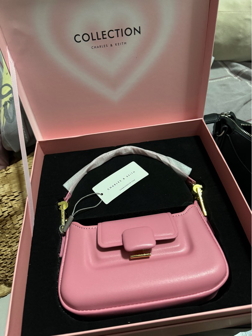 Charles & Keith Koa Leather Push-Lock Top Handle Bag - Pink, Women's ...