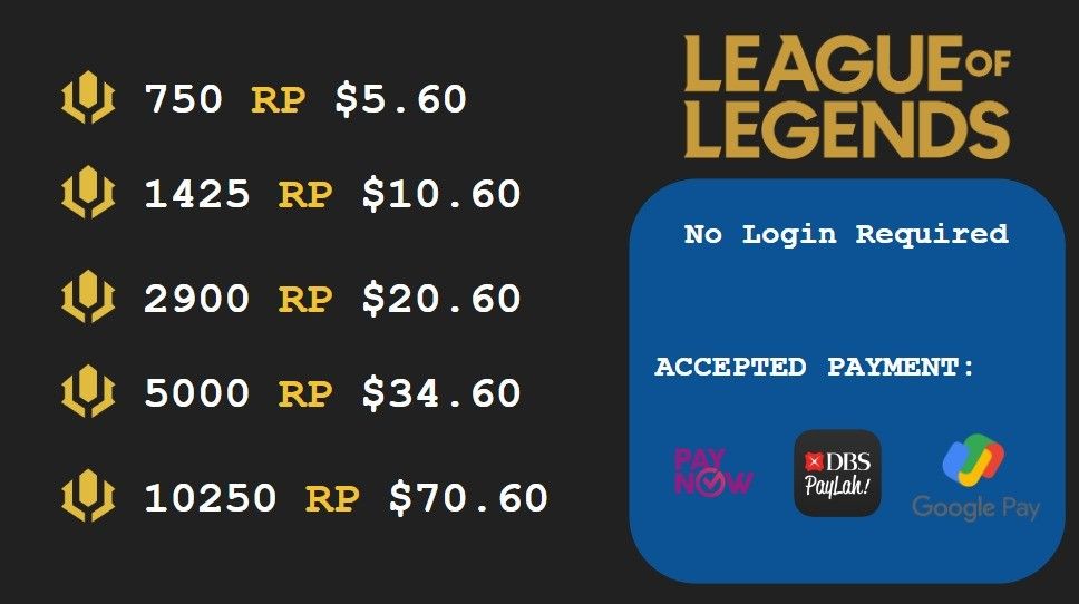 Cheap Riot Points for LEAGUE OF LEGENDS, Video Gaming, Video Games ...