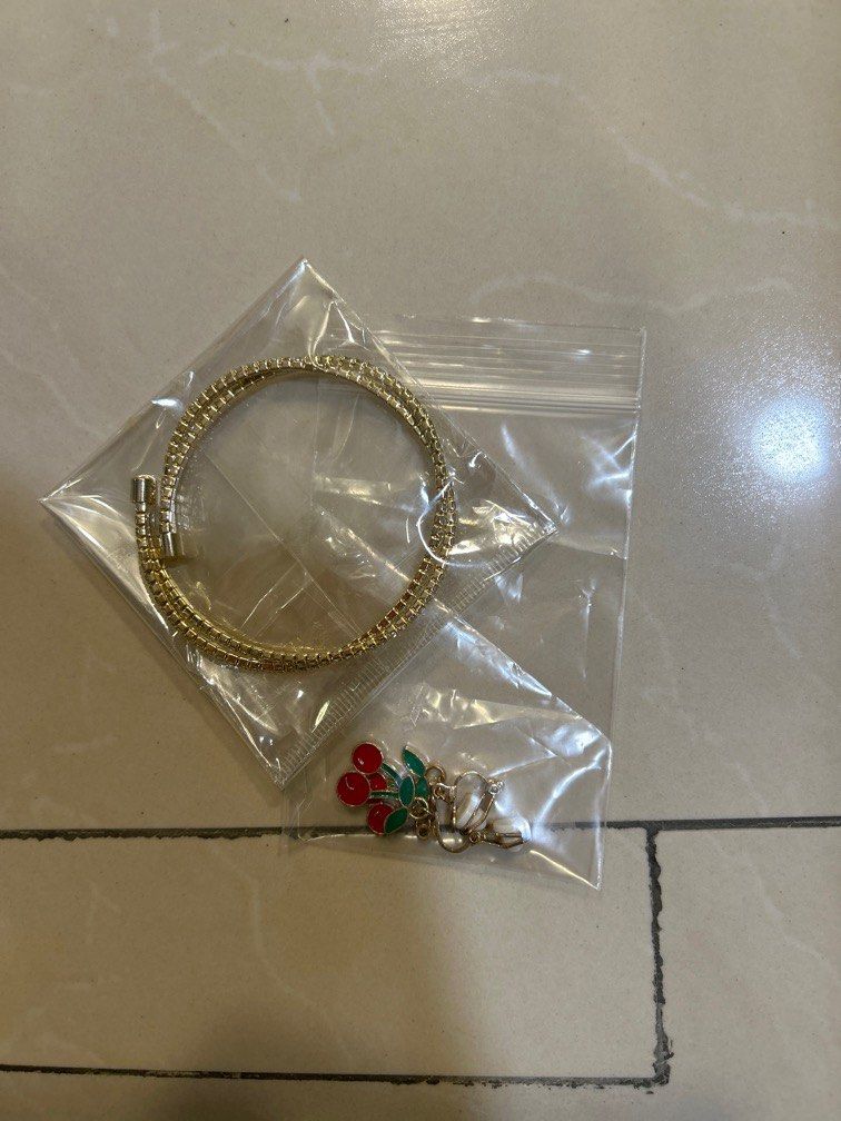 cherry clip on earrings and bracelets bangle gold Women s Fashion