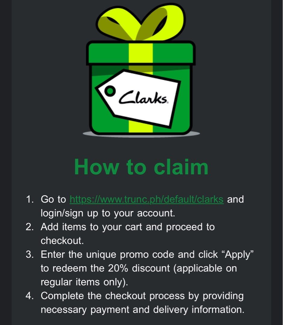 Clarks delivery code best sale