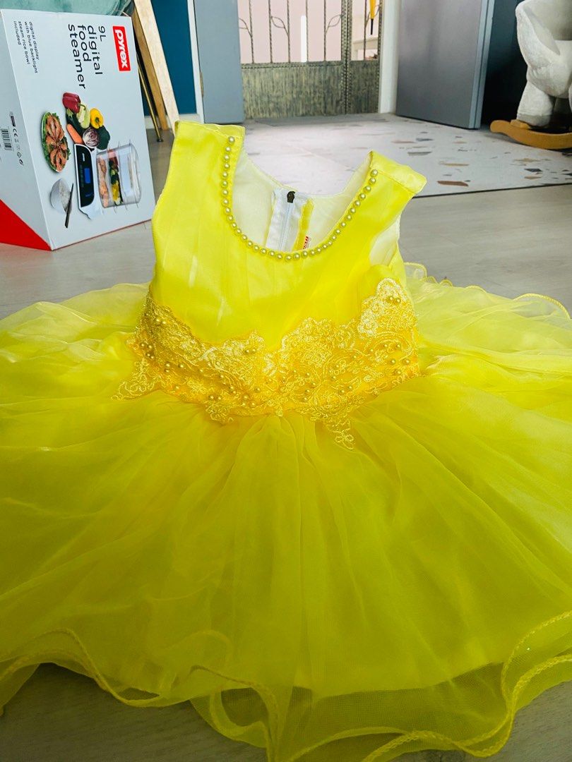 Yellow colour clearance baby frock