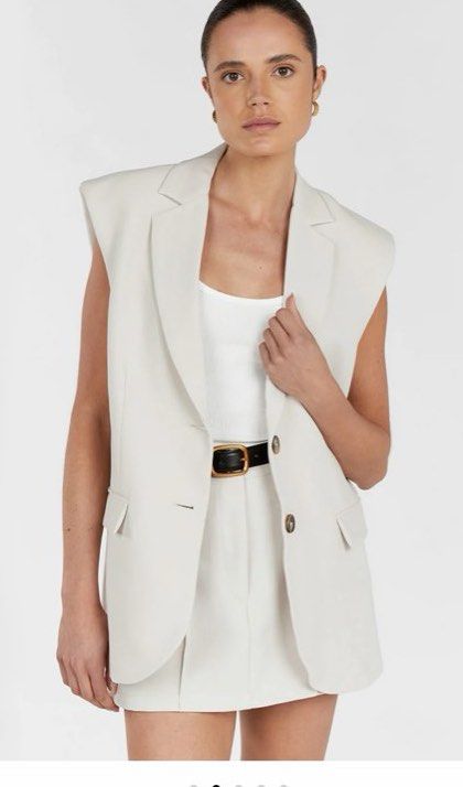 White sleeveless blazer on sale
