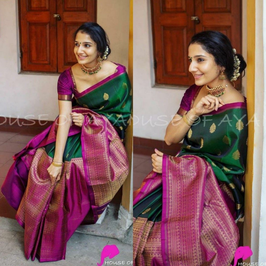 Silk Sarees : Purple lichi silk jacquard work wedding saree