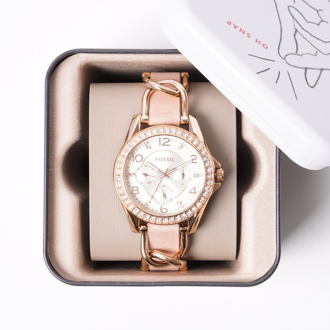 Fossil Riley ES3466 Multifunction Rose Gold and Sand Leather