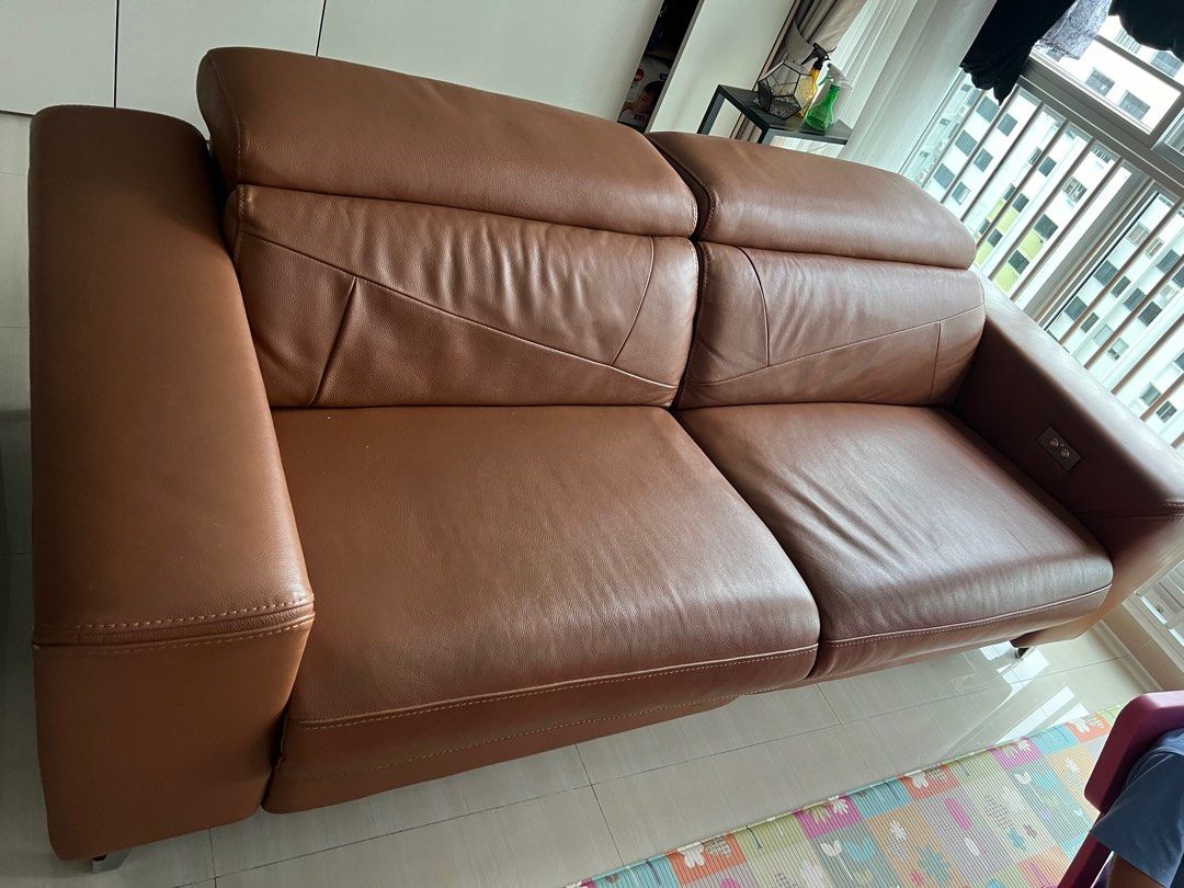Full Leather Sofa With Extendable Legs