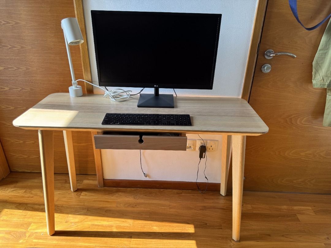 Ikea Computer and Study Table (Category: Tables & Sets) located in Singapore. Submitted by krnsth (Listing ID 1275496592, Image 1). Description: Ikea Computer and Study Table with Inbuilt drawer. Like New Hardly Used in Excellent Condition. Bought at $229. For more detail, check at https://www.ikea.com/sg/en/p/lisabo-desk-ash-veneer-10361746/ Available for Self Pick up at 15 West Coast Walk, S 127162. Other items in the image are shown for displa