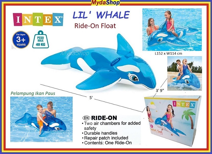 INTEX Swim Pool Ride-On Float LIL’ WHALE. Pelampung Ikan Paus, Sports ...