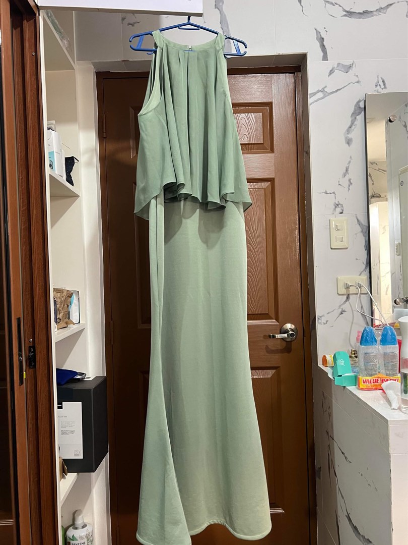 Karimadon Cheena Long Gown in Sage Green, Women's Fashion, Dresses & Sets,  Evening dresses & gowns on Carousell