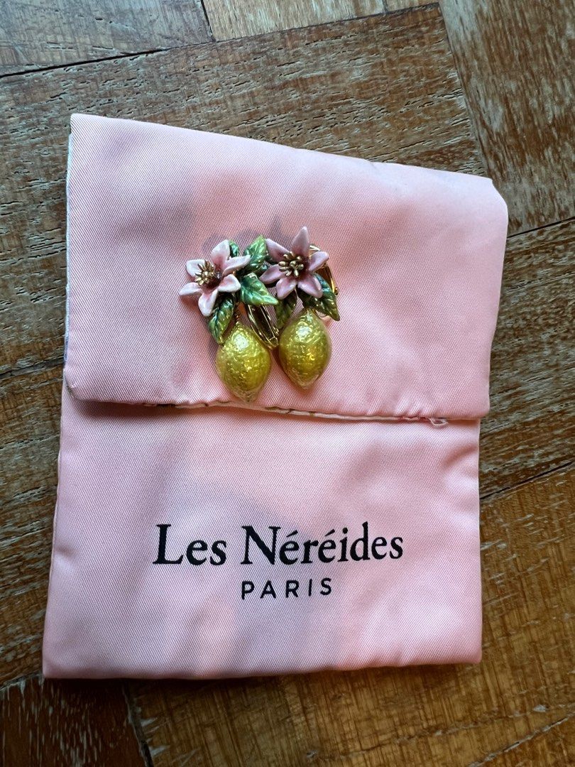 Les Nereides clip on lemon and lily earrings Women s Fashion