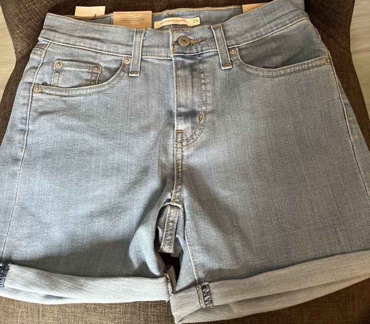 Medium length denim shorts best sale