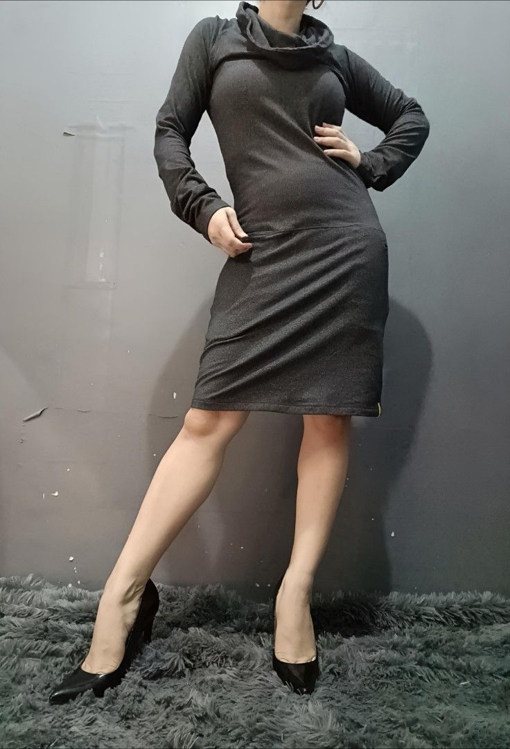 LOL Charcoal Gray Stretchy Bodycon Funnel Neck Longsleeves with