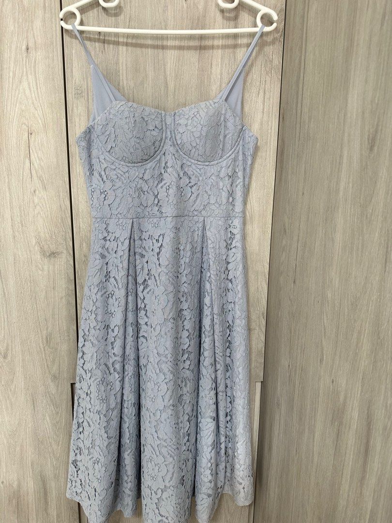 blue and white lace prom dress Wedtrend Women White Blue Flower Long Prom Dress With Slit Corset A Line  Spaghetti Straps Ruched Formal Dress – WEDTREND main image 0
