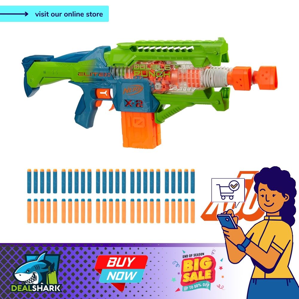 Nerf Elite 2.0 Double Punch Toy Blaster Fun Toy for Kids Teens