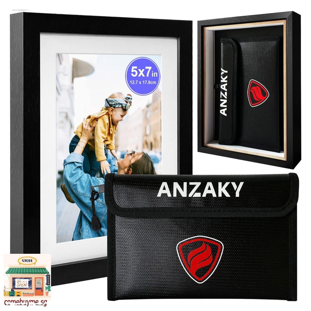 Photo Picture Frame Diversion Safe with Fireproof & Waterproof Money Bag,  Valuable Safe Storage, Home Security Safe, ANZAKY Mini Safe Box with Hidden  Compartment to Shield your Money, Cash, 5x7, Furniture 
