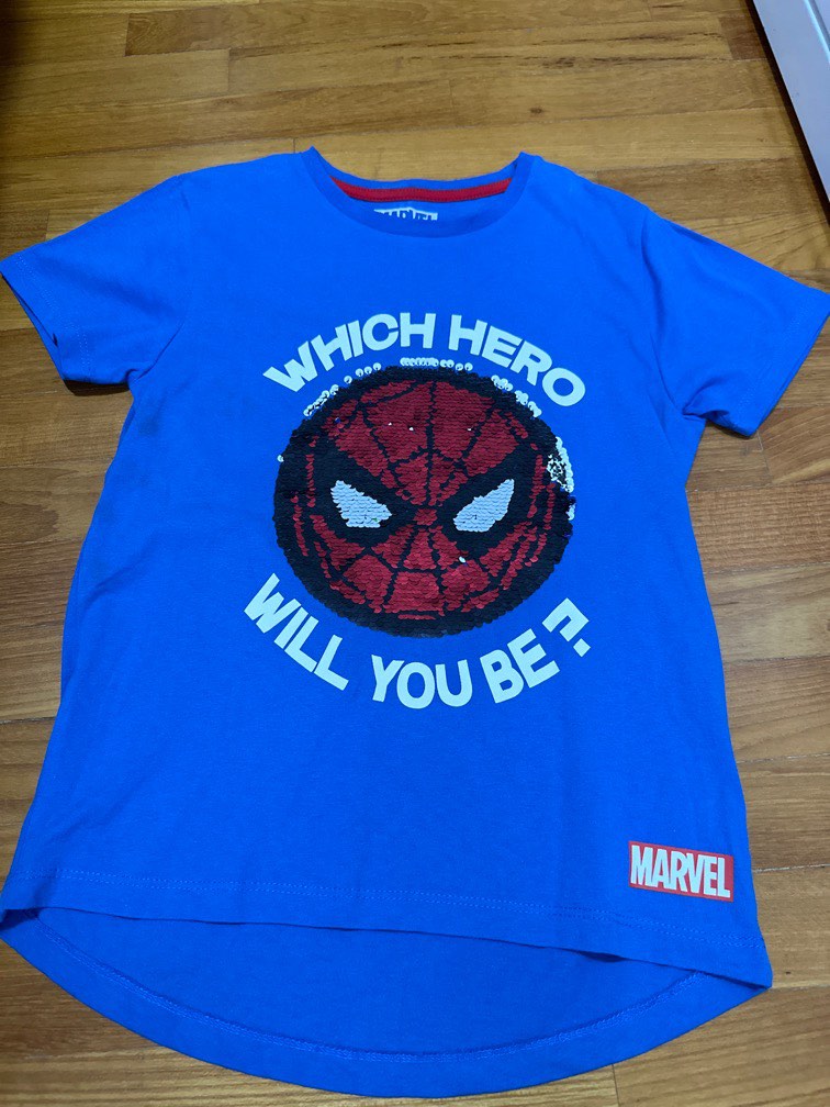 Primark x Marvel Spiderman + Hulk blue sequin Tshirt, Babies & Kids, Babies  & Kids Fashion on Carousell
