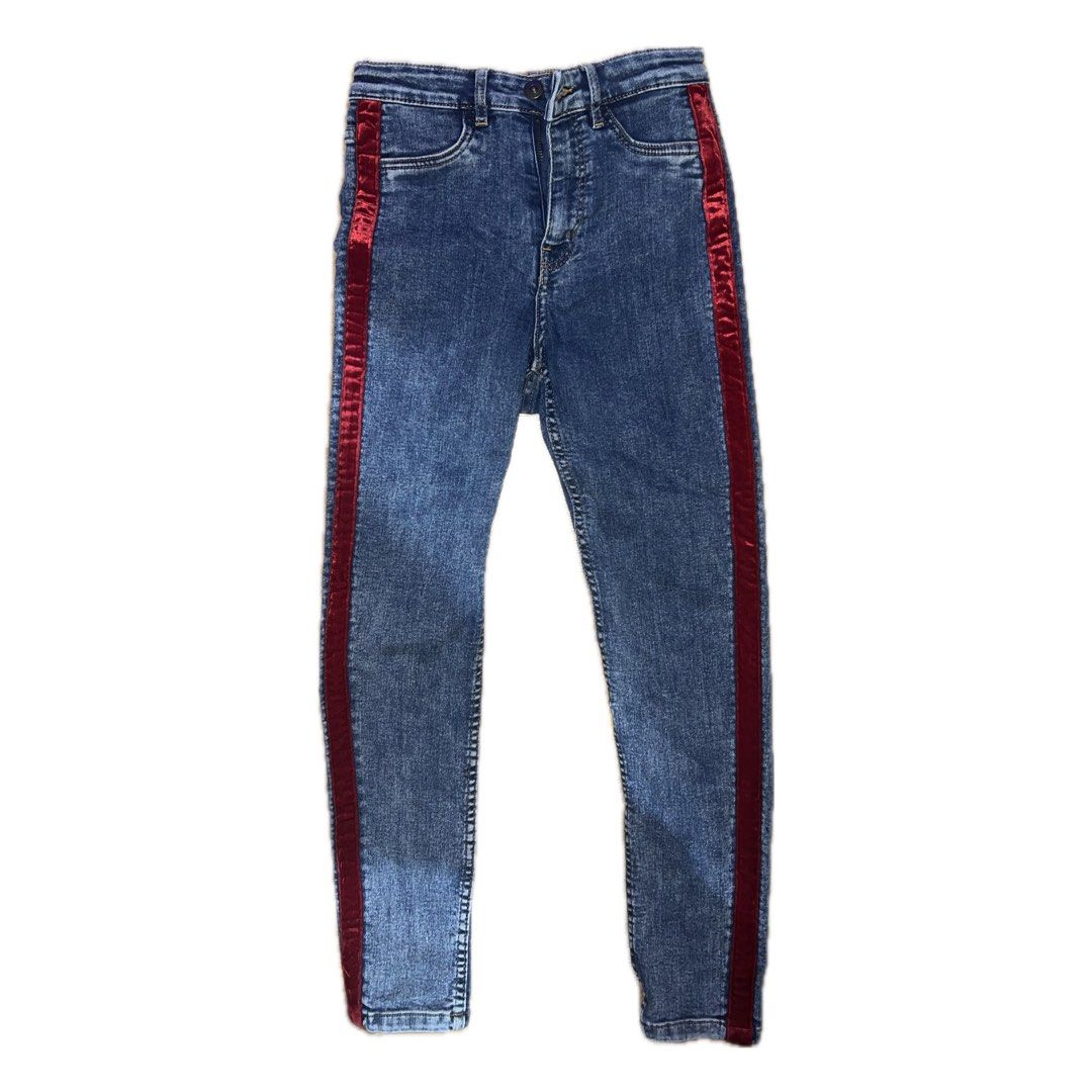 Red Stripe Skinny Jeans Women s Fashion Bottoms Jeans