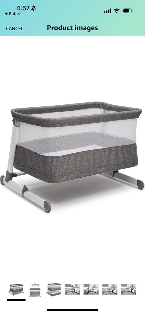 Simmons Kids Room2Grow 2 in 1 Newborn Bedside Bassinet Infant Sleeper Height Adjustable Portable Crib with Wheels Airflow Mesh Grey Tweed