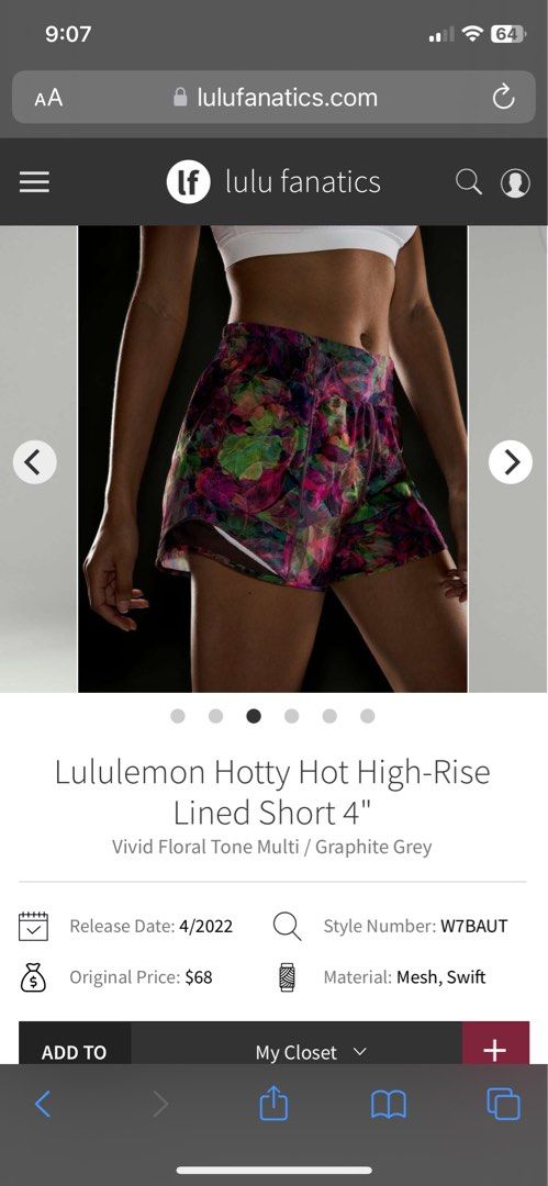 Size 4. NWT Lululemon Hotty Hot High-Rise Lined Short 4” in Vivid Floral  Tone Multi / Graphite Grey size 4., Women's Fashion, Activewear on Carousell