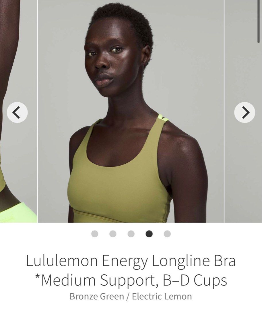 Size 8. NWT Lululemon Energy Longline Bra *Medium Support, B–D Cups in  Bronze Green / Electric Lemon size 8., Women's Fashion, Activewear on  Carousell