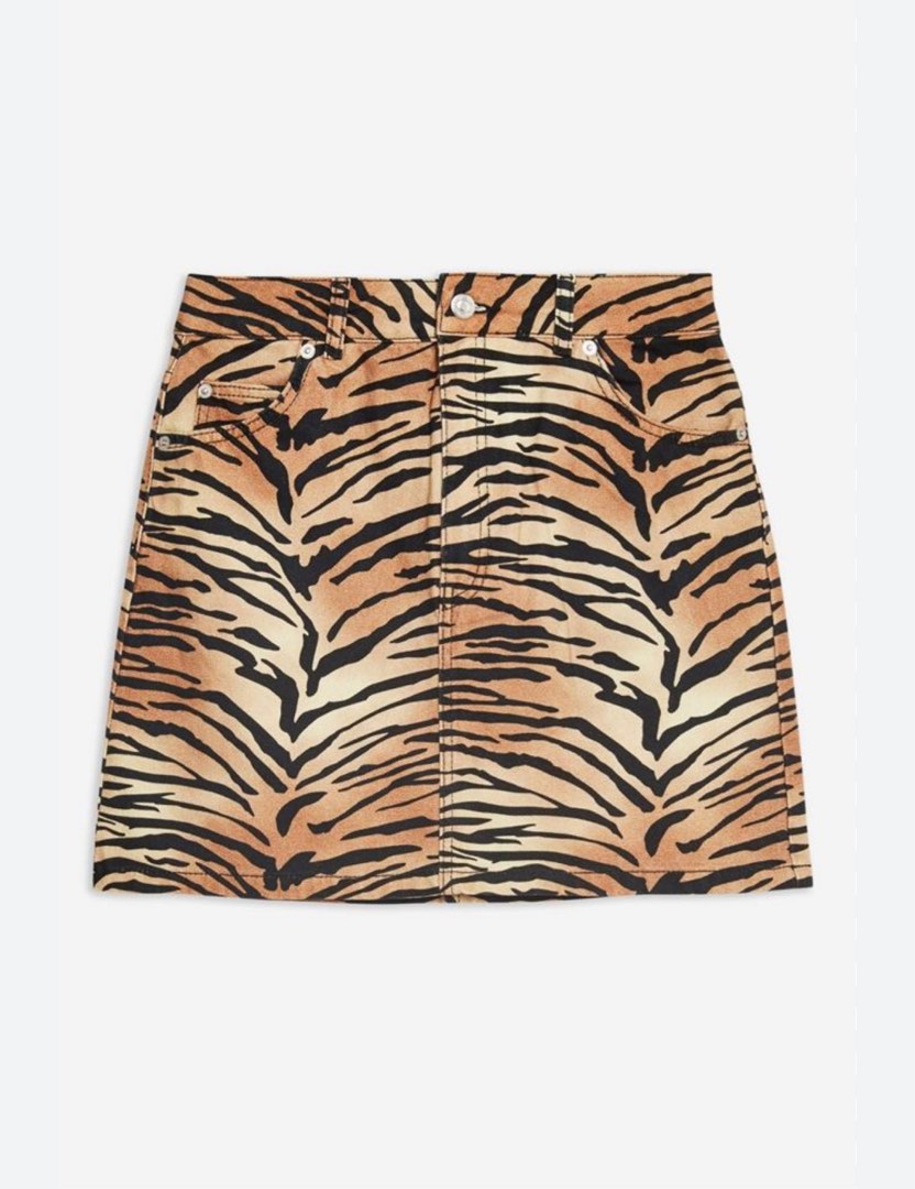 High waist tiger print denim skirt Topshop