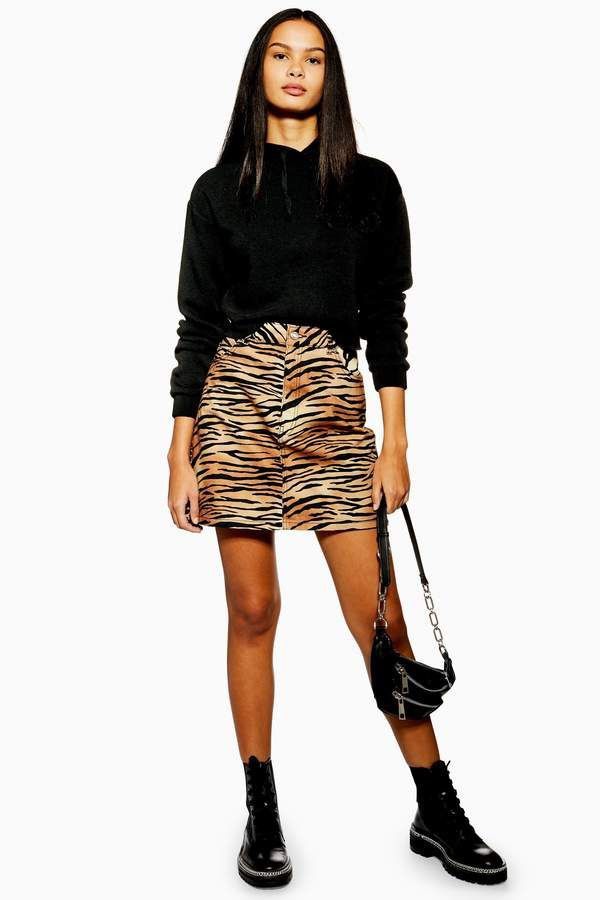 High waist tiger print denim skirt Topshop Women s Fashion