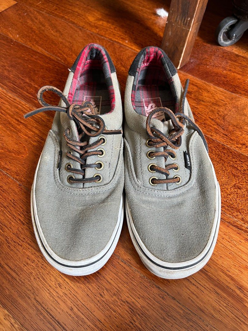 Grey vans with brown leather sales