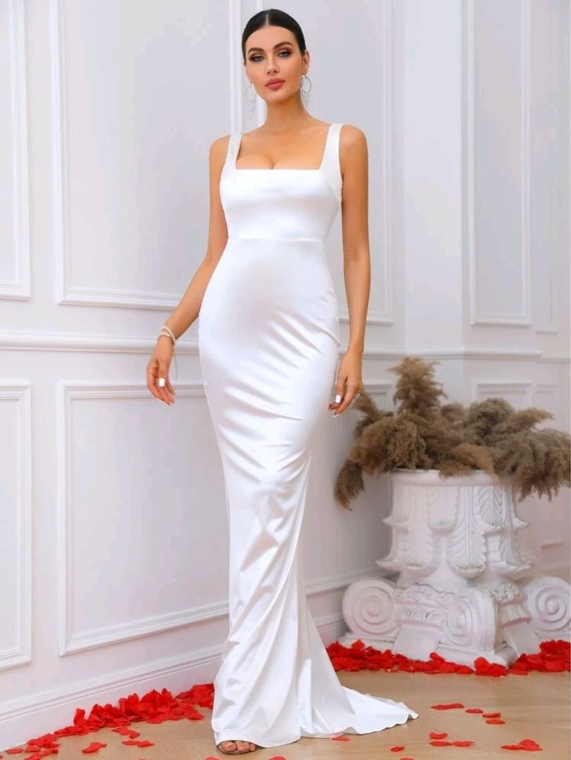 White silk formal top dress