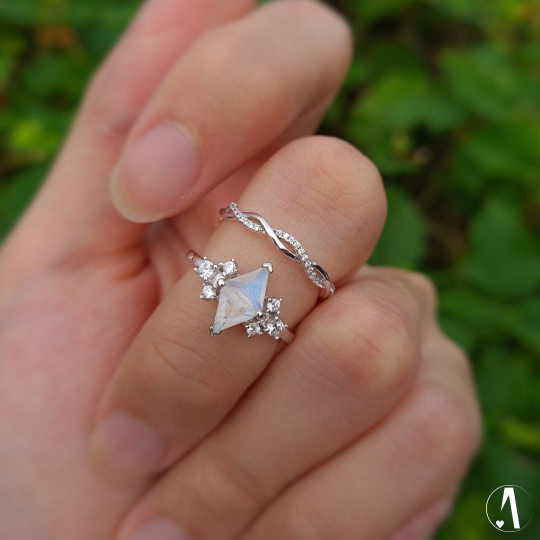 2 triangle cut moonstone Arora rings Women s Fashion Jewelry