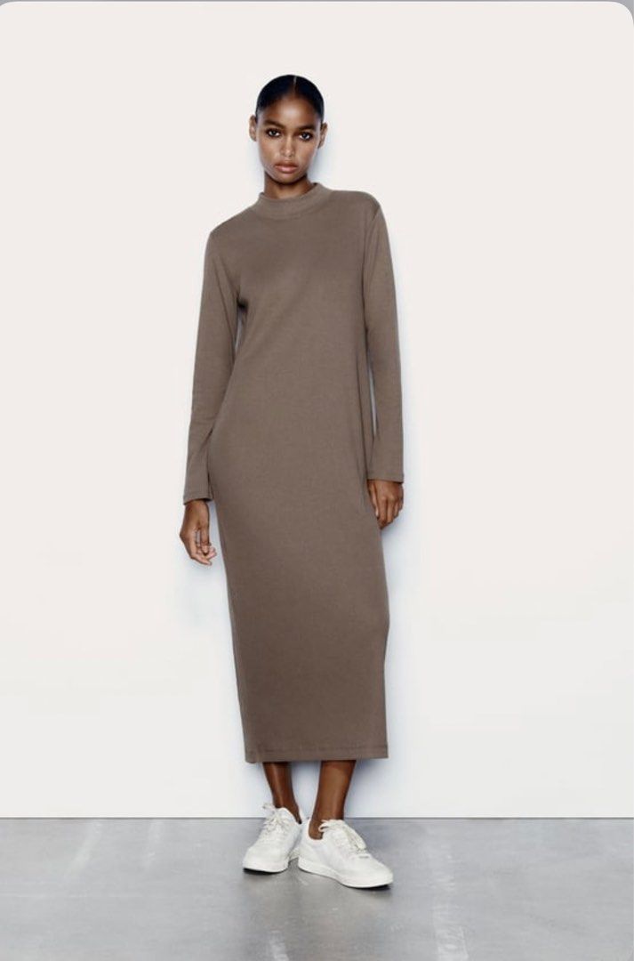 Zara ribbed mock neck dress