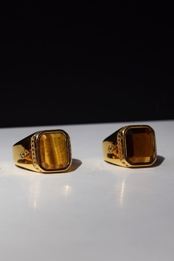 Mens gold tiger sales eye ring