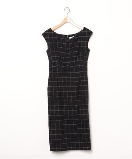 （實品後補）85新_法國精品支線lanvin en bleu毛料蓋袖細格線後拉鍊洋裝38號