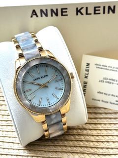 🇺🇸✈️ Anne Klein US Pearlescent Light Blue Resin Mother-of-Pearl Dial Luminous Hand Women’s Watch! Arrived from US!