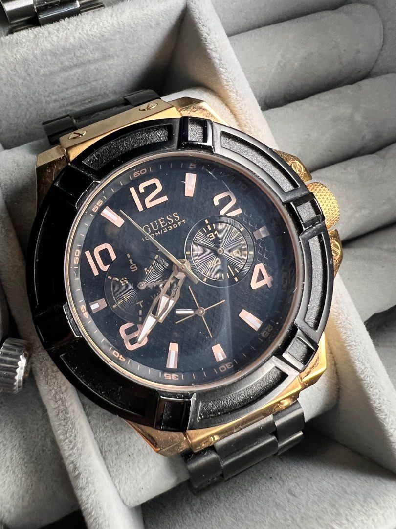 💯🔥 Guess W0040GS Hefty Full Metal Case Analog Quartz Rose Gold