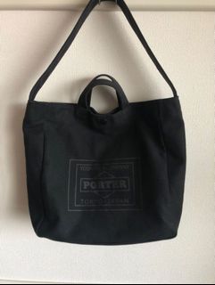 日本 Porter 純黑 全黑色 M size Tote Bag  帆布袋 手挽 上膊 布袋 Logo Lowercase Black Bag