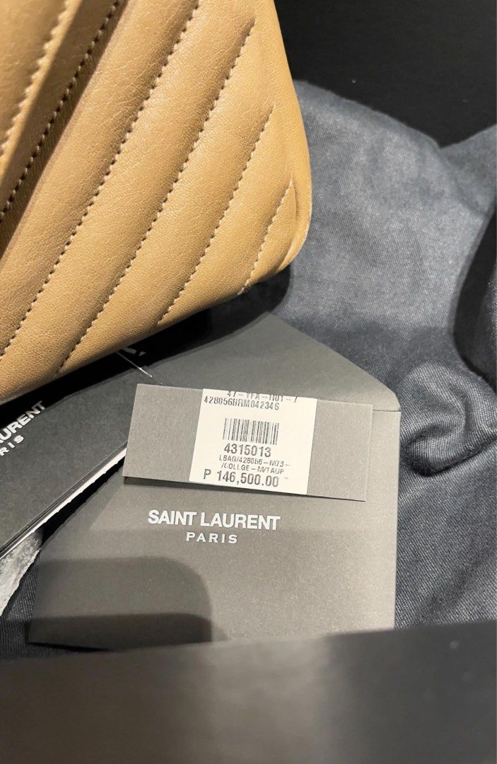 Authentic YSL college medium (Category: Luxury Bags & Wallets) located in San Pedro. Submitted by roan325 (Listing ID 1269348103, Image 2). Description: Authentic monogram YSl college bag in medium size Etoupe Complete set with receipt.