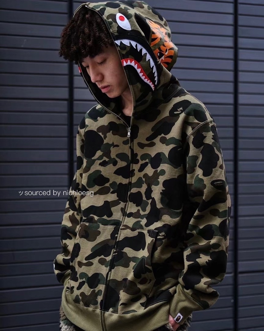 BAPE 1ST CAMO SHARK FULL ZIP HOODIE Men s Fashion Tops Sets Hoodies on Carousell
