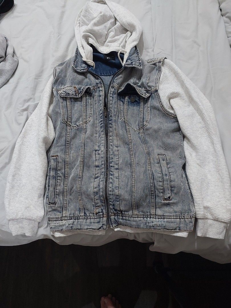 Bershka Denim Jacket with Detachable Hoodie Men s Fashion Coats