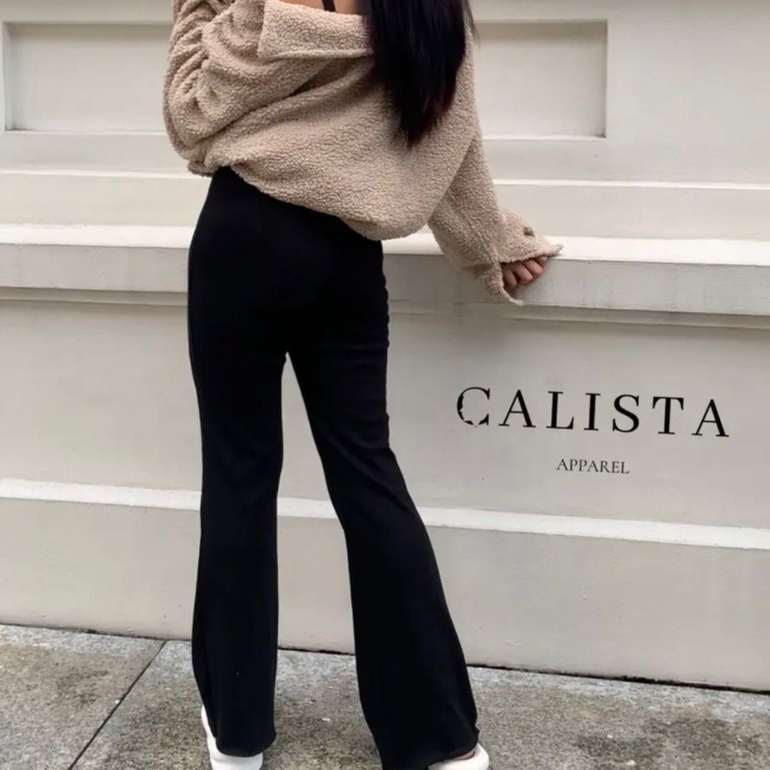 Black Pants Flare Pants Bell Bottom Pants Flare Rib Knit Fabric Pants,  Women's Fashion, Bottoms, Other Bottoms on Carousell