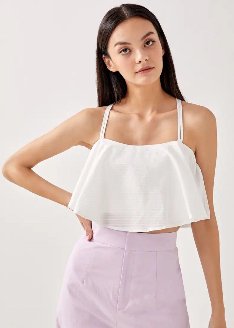 Stradivarius cross neck halter top in white