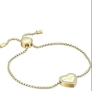 BRAND NEW AUTHENTIC INSTOCK BOXED MICHAEL KORS MKJX5389710 HERITAGE GOLD CRYSTAL HEART GOLDTONE CLEAR SLIDER BRACELET
